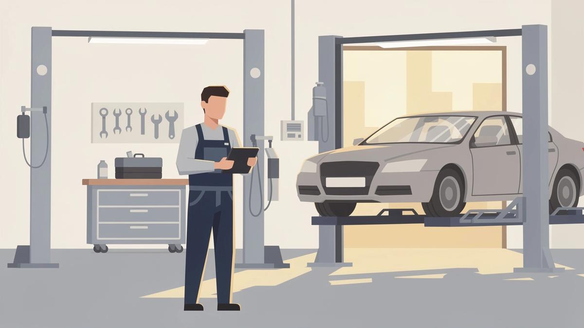 Meister in einer Hamburger KFZ-Werkstatt bei der Inspektion